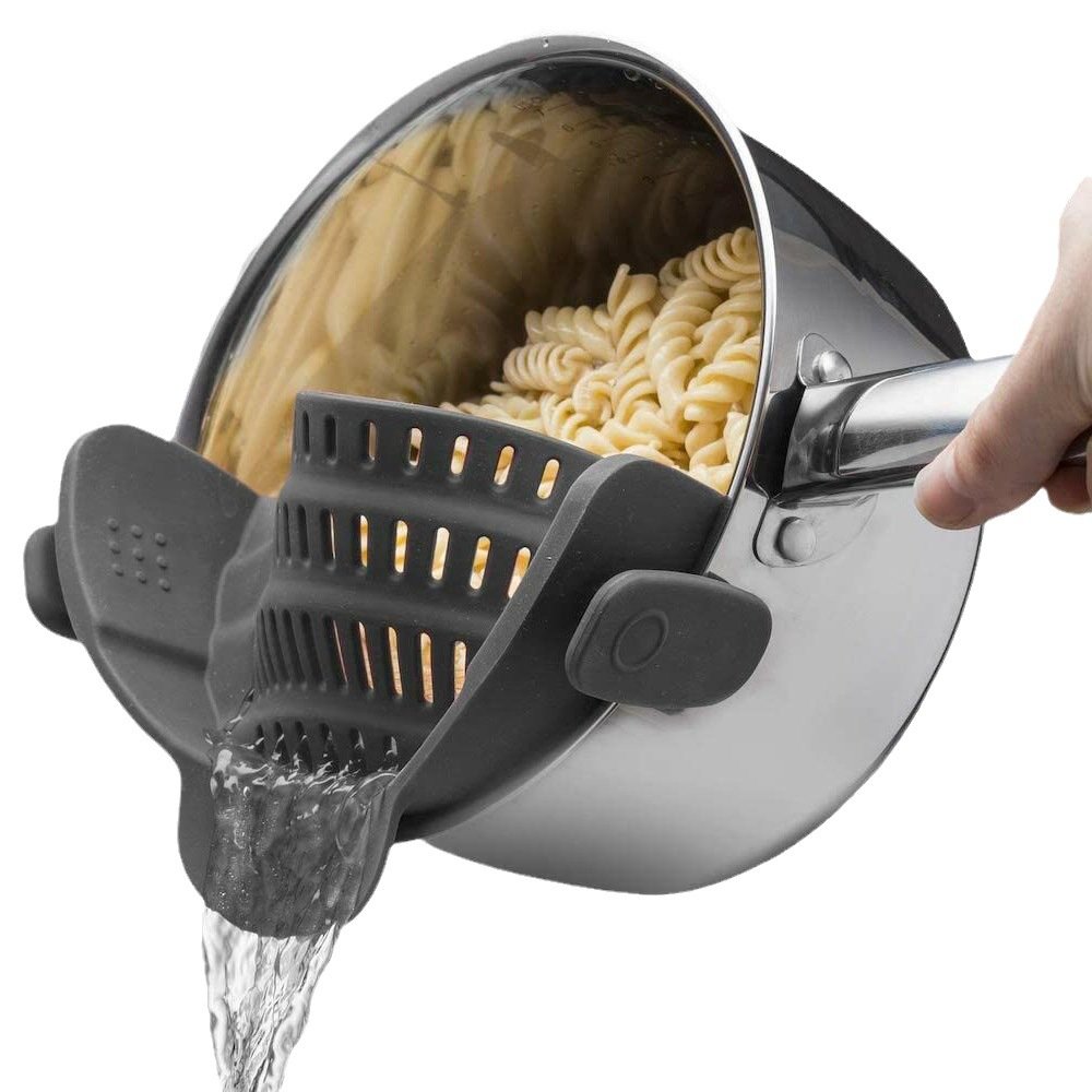 He2e0702d98964b4083d919e315d48a3f4 Waterproof Silicone Pot Edge Drainer Vegetable Noodle Water Filter Pouring Colander Strainer - Image 1